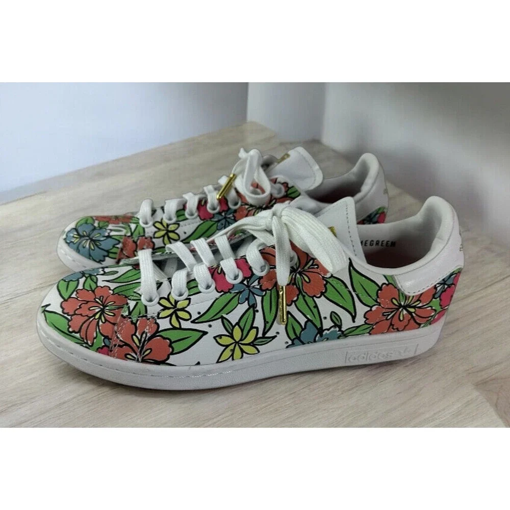 Adidas x Stan Smith All-Over Floral Print Shoes 2021 Sneakers Cloud White Size 8 - Picture 2 of 16